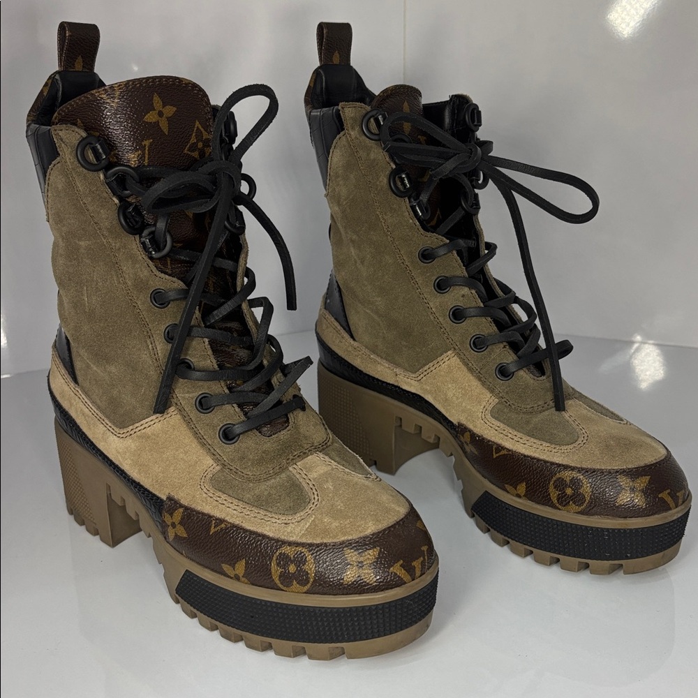 Louis Vuitton Black and Brown Combat Boots